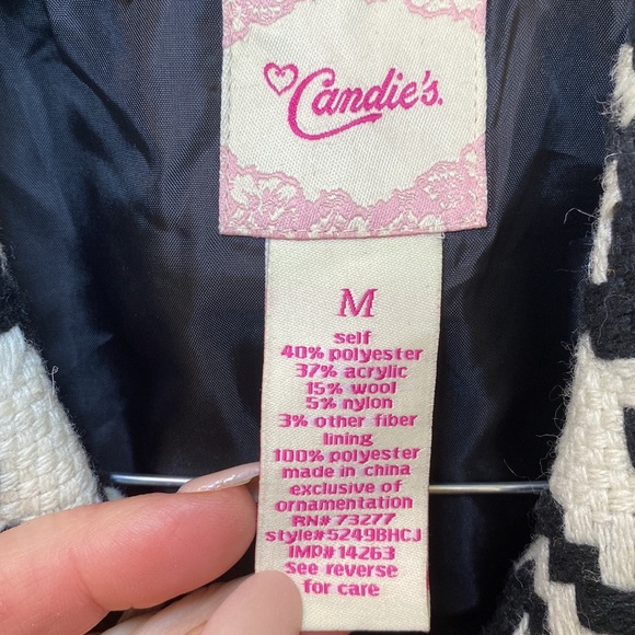 Vintage 80s 90s CANDIE'S Houndstooth Pea Coat Empire Waist Back Bow Fits Small - Picture 2 of 8